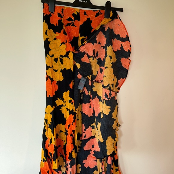 Topshop hi low skirt & wrap blouse set, autumn colors, size 2, EUC - Picture 3 of 4
